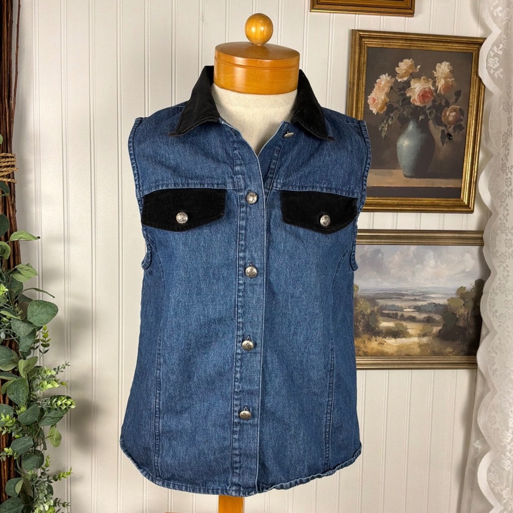 River Ridge Denim Vest Womens Small Blue Excellent Vintage Contrast 97-201-RA
